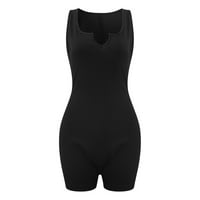 Jumpsuits za ženska modna navoja mala V-izrez Solid Boja Slim Fit Ležerne prilike Ljetni vrhovi crne