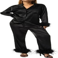 DanceeMangoos Žene Pajamas odijelo za perje ukras dugih rukava s dugim rukavima + hlače set odjeće za