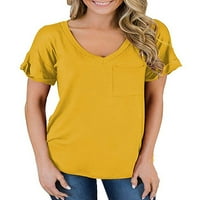 Fonwoon ženske majice kratkih rukava Casual Pocket Tee Ljeto V izrez Basic Tops Dame Plaine Bluze T majice