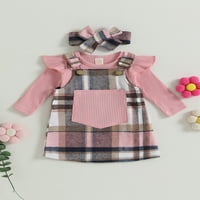 Newborn Baby Girls Outfits setovi rebrasti rubne rukavice Harper Pleaid Haljina haljina