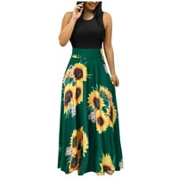 Ženske ljetne maxi haljine Boho cvjetni printirajsko spremnik bez rukava bez rukava Casual Color Block