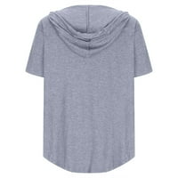 Žene Ljetne vrhove Majica Casual Labavi puna boja V-izrez kratki rukav majica s kapuljačom s kapuljačom sivi l, mi veličina 8