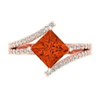 2. CT sjajan princezo simulirani crveni dijamant 14k Rose Gold Solitaire sa accentima Veličina prstena