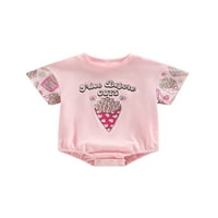 Peyakidsaa Little Baby Girls Ljeto Ležerne prilike Romper ružičasti kratki rukav O vrat pisma pržene