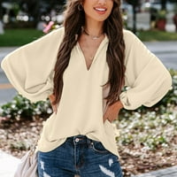 Vremenska ženska majica Ležerne košulje od pulternog rukava s dugim rukavima V-izrez V-izrez, bež, XL