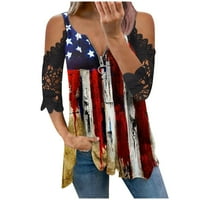 Dan neovisnosti Gacuw sa vrhova ramena za žene Themed Themed THirts modna kauzalna patentna bluza za