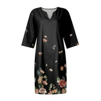 APEPAL Ljetna haljina Ženska ljetna vintage cvjetni print V-izrez haljine s polovinom rukavima