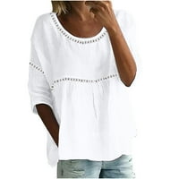 Ženske okrugle vratne majice od kaučurne bluza za rušenje Summer Loose Fit Ležerne prilike pune boje