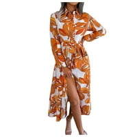 Ljetne haljine za žene Ženske plaže kontrastna boja dugih rukava cvijet rever kravata narandžasta xl