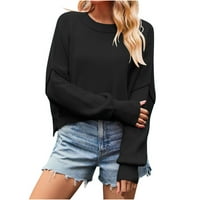 Vivianyo HD džemperi za žene Clearence Plus size Ženska modna labava velika veličina Boja dugih rukava džemper na vrhu crne boje
