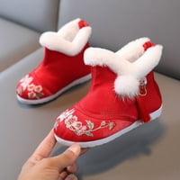 B91XZ Girls Ploties Girl Winter Cotton čizme Vintage vezene cipele za platno plišane unutrašnjosti Hanfu