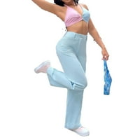 Ženske hlače Čvrsto struk široke pantalone za noge za bebe plave l