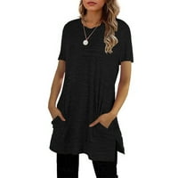 Auroural plus veličina Žene vrhovi žene modni okrugli vrat Čvrsta džepa majica vrhovi kratkih rukava labava bluza