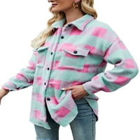 Musuos Women Pleaid majica Jakna Ležerne prilike modne gumb-dolje Blok u boji dugih rukava odjeća