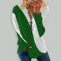 Bazyrey Womens Ljetni vrhovi prugasta tiskana bluza ženka Henley casual dukserica s dugim rukavima nepravilna striptizatrijska duga zelena s