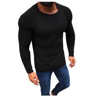 Muški džemper sa čvrstim modnim okruglim vratom dugih rukava Pleteni top crni l