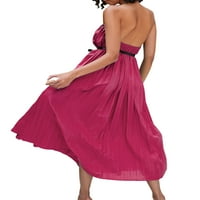 REJLUN dame Ljeto plaža Sundress Solid Color Maxi haljine Halter Crt Clot haljina labava ruched party crvena l