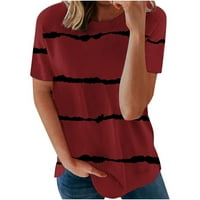 Stripljena bluza s kratkim rukavima za ženske modne vrhove kratkih rukava za žene vino l