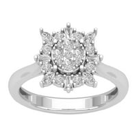 Araiya sterling srebrni okrugli baguette i markizni dijamantski halo prsten, veličine 8