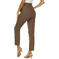 Ženske pamučne i posteljine pantalone plus veličina gumba elastična struka pune boje pravne hlače s