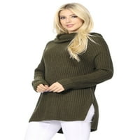 Yemak ženski komad labavi preveliki turleneck pleteni tunik Dugi džemperi TOP MK3660-charcoal-l