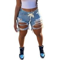 Ženska ljetna čvrsta boja ripped traperice Ženske ravne kratke hlače Vanjske trgovine Elastična struka