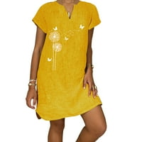 Ljetne haljine za žene V-izrez s kratkim rukavima cvjetni mini haljina kratke ležerne mini haljine žuti