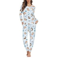 Renewold pidžama za žene Slop Sloth Print Duks dugih rukava Scoop vrat pidžame Top i hlače Zimska unutrašnja