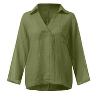 Oalirro Army Green Womens Dugi rukavi Dressy V izrez Solid Ženske bluze Ležerne prilike