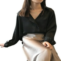 Žene Čvrsto rušenje labavo elegantne bluze s jednim grudima majice crne xxl