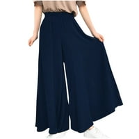 Ženske kulotte široke pantalone za noge elastične struine casual palazzo pant torba pantalone labave pantalone plave m