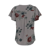 Žene ljetne vrhove kratkih rukava cvjetna bluza casual ženske majice Henley siva 3xl