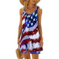 Oalirro Američka zastava cvjetna haljina bez rukava za žene kratka 4. srpnja Ženske ljetne haljine Patriotsko