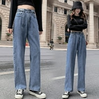 Gyouwnll traperice za ženske ležerne hlače viseći struk uznemiren ravni traper traperice vintage pantalone