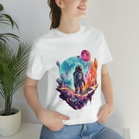 Neonski prostor sa astronautom i planetima, rodna neutralna grafička majica