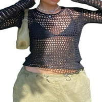 Franhais ženski pulover, čvrsta boja okrugli vrat dugih rukava bez rukava izdubljena vrpca za sunčanje,