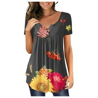 Plus veličine vrhova za žene okrugli dekolte Chemise pulover cvjetni kratki rukav sivi 2xl