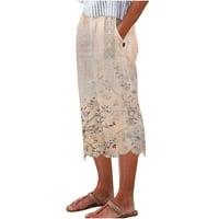 Caveitl Womens Capri pantalone za ljeto, modne ženske casual elastične hlače ravno široke noge pantalone