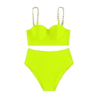 Ženski kvadratni vrat Visoki struk Bikini seksi dva kupaća kostim push up lančane trake kupaći kostim