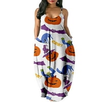 Paille dame duge haljine Halloween Print ljeto plaža Sundress bundeve otisnute maxi haljine casual praznične