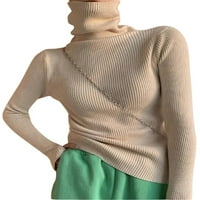 Eyicmarn ženske rebraste pletene vrhove, casual dugih rukava kornjača pune boje tanka montaža džemper