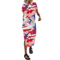 Yubatuo Ženska ljetna casual boho ispis labava majica haljina posada kratkih rukava maxi plaža haljina
