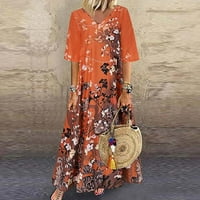 Ženske haljine V-izrez cvjetna haljina za ruke dužine naklona A-line haljine narančasta 3xl