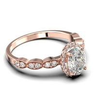 Art Deco 1. Carat ovalni rez Diamond Moissanite Klasični zaručni prsten, halo vjenčani prsten u srebru u sterlingu sa poklonom ruže sa 18k ruža za svoj poklon za suprugu Obećani prsten
