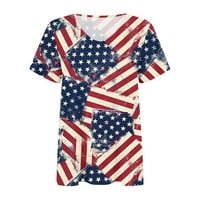 Homodles 4. srpnja Košulje za žene - Rela Fit Thirts Leisure Kratki rukavi V-izrez SAD-u. Zastava Ispiši Pulover Žene Outfits Blue XL