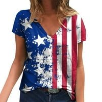 PXiakgy bluza za žene Neovisnost za žene Ispiši dnevne ljetne košulje za ženske V izrezom Torbe American