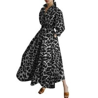 Wofedyo Haljine za žene Ženska košulja haljina Leopard Print Dugih rukava Visoka struka haljina s dugim