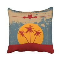 Plava Vintage Tropical Beach Travel Retro Palm Tree Turizam Flier Silhouette Advert Jastučnica