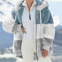 Zimski plišani kaput za žene Blok u boji dugih rukava Casual Labava fit jakna s kapuljačom