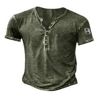 Grianlook muns majice s kratkim rukavima Ljetni vrhovi prema dolje Vintage bluza Henley ovratnik muškarci Ležerni broj Print moda V izrez zelena 2xl